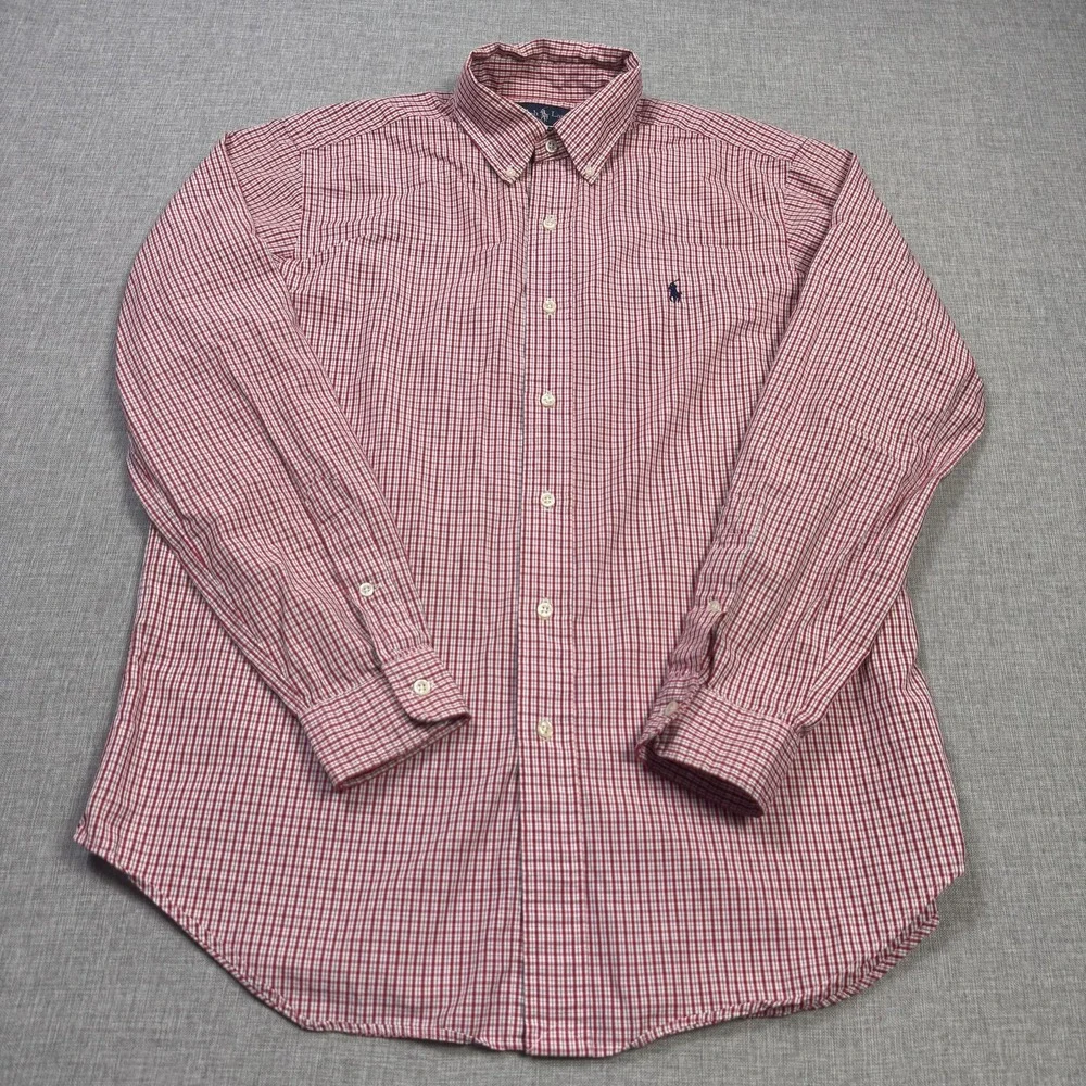 Ralph Lauren Button-Down Shirt Mens M Red Check Long Sleeve Classic Fit Cotton